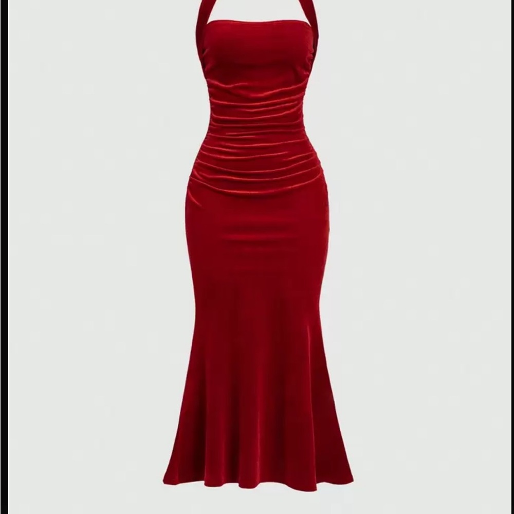 New Elegant Red Halter Dress